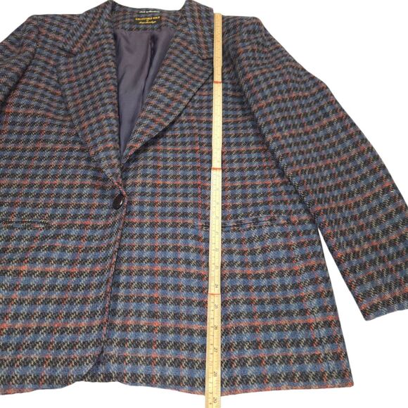 Collectible Gold Giorgio Sant Angelo Womens Size 14 Blazer Plaid Wool Blue Red - Picture 6 of 13